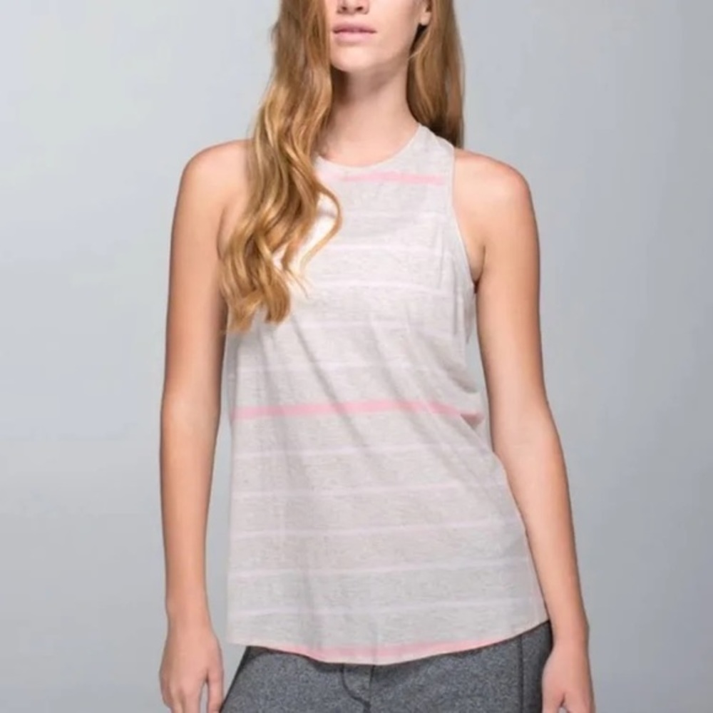 Lululemon Athletica Tops Lululemon All Tied Up Tank beige and light pink stripe